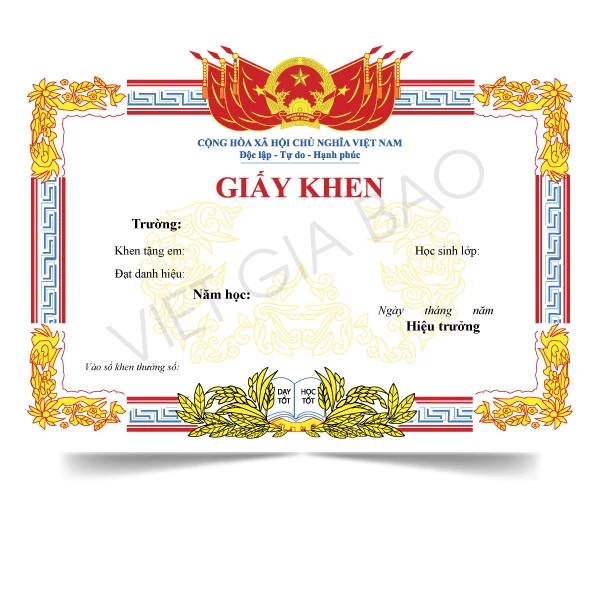 Thiết kế in phôi giấy khen theo yêu cầu