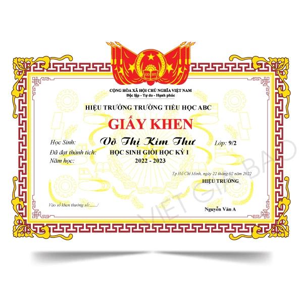 in giấy khen học sinh