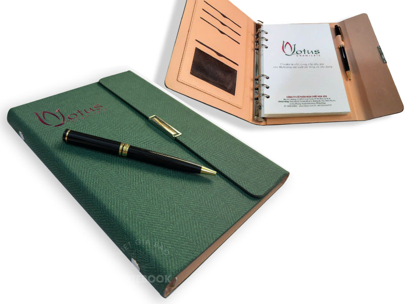 làm sổ tay bìa da sơn cạnh gap 3 da pu ép kim logo