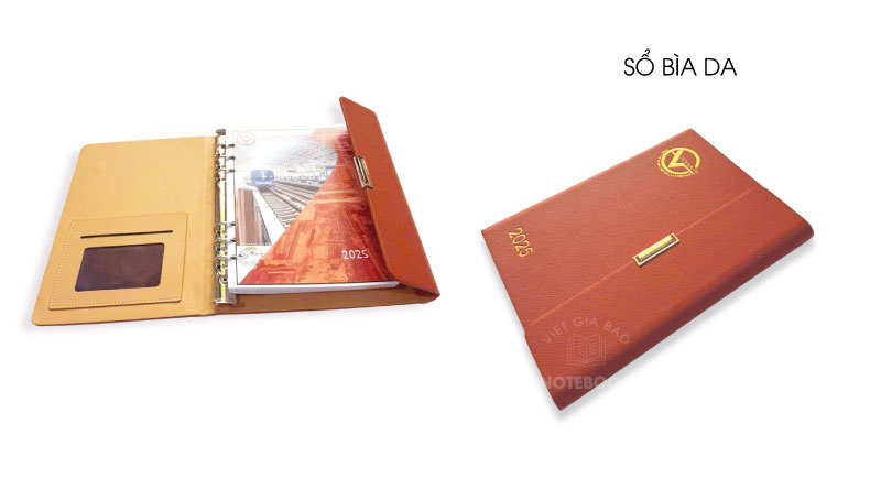 sổ bìa da cao cấp bìa ép kim sơn cạnh loại sổ gập 3