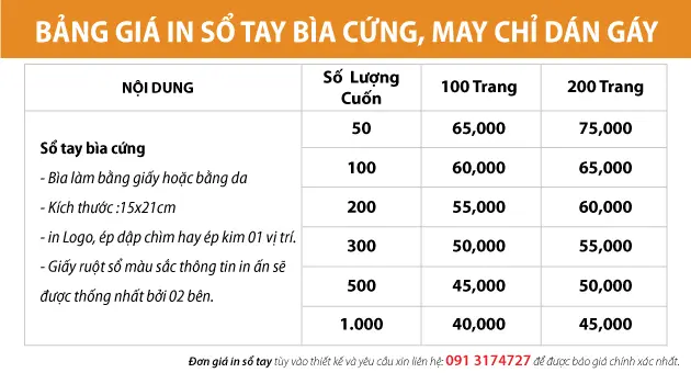 Giá in sổ tay bìa cứng keo gáy