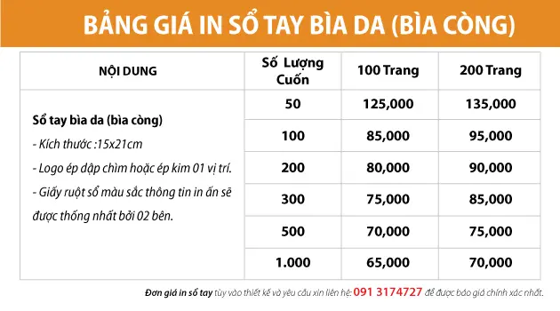Giá in sổ tay bìa da