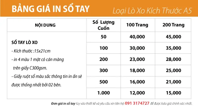 Giá in sổ tay lò xo theo yêu cầu