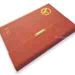 sổ tay bìa da sơn cạnh gập 3 ép kim logo công ty vận tải phía nam